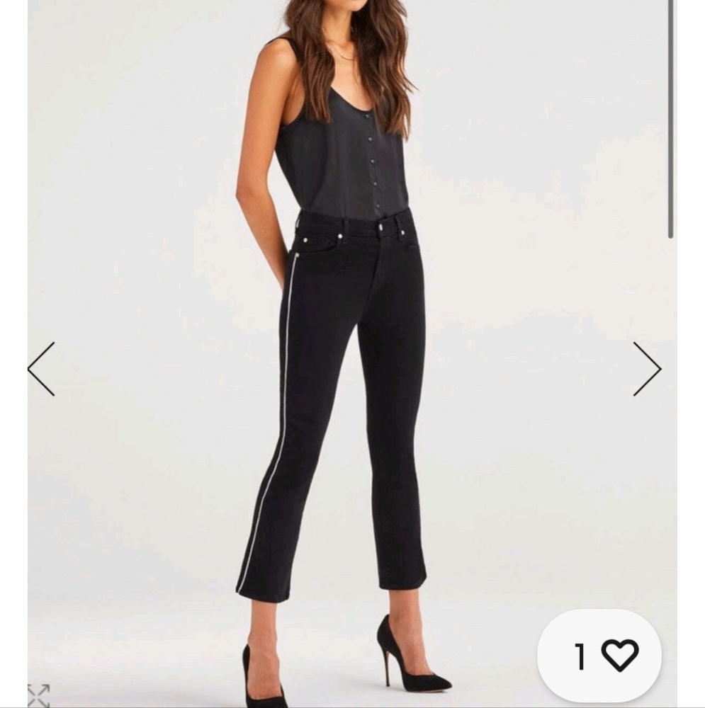 7 For All Mankind High-Waist Slim-Kick Jeans in Jet Black with White Piping – 26